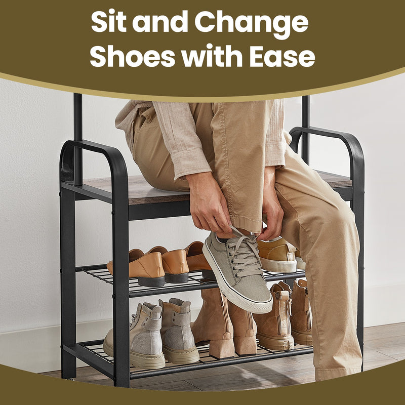 4 in 1 Coat Stand with Shoe Bench Clothes Rail and 9 Hooks for Hallway by Vasagle