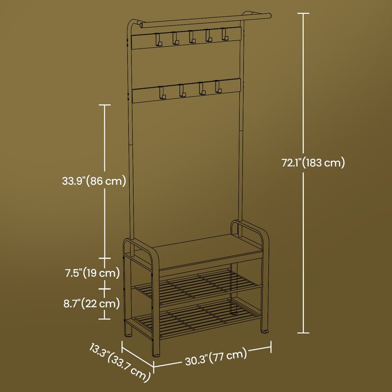 4 in 1 Coat Stand with Shoe Bench Clothes Rail and 9 Hooks for Hallway by Vasagle