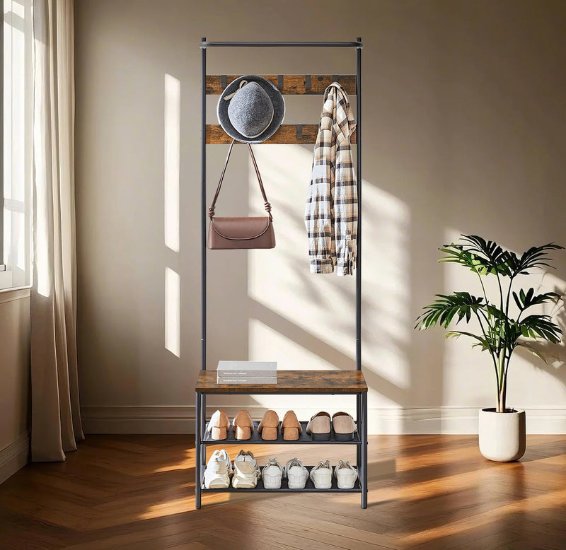 Entryway Hall Tree with Bench Coat Rack and Shoe Storage with 9 Hooks by Vasagle