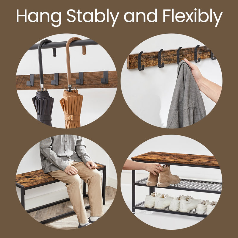 Entryway Hall Tree with Bench Coat Rack and Shoe Storage with 9 Hooks by Vasagle