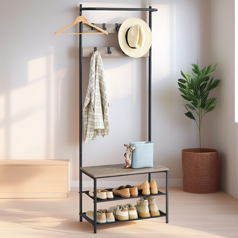 Hall Tree with Coat Rack Bench and Shoe Storage with 9 Hooks for Entryway by Vasagle