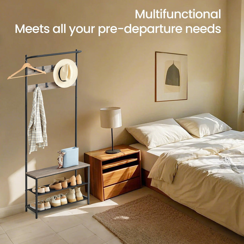 Hall Tree with Coat Rack Bench and Shoe Storage with 9 Hooks for Entryway by Vasagle