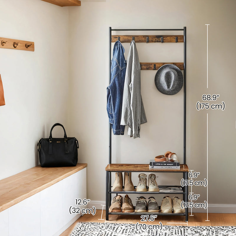 Coat Rack Hall Tree with Shoe Storage Bench and Hooks for Entryway 175 cm by Vasagle