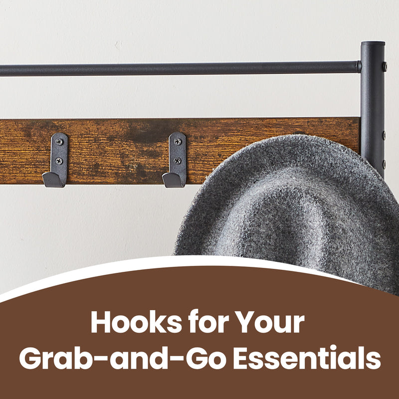 Coat Rack Hall Tree with Shoe Storage Bench and Hooks for Entryway 175 cm by Vasagle