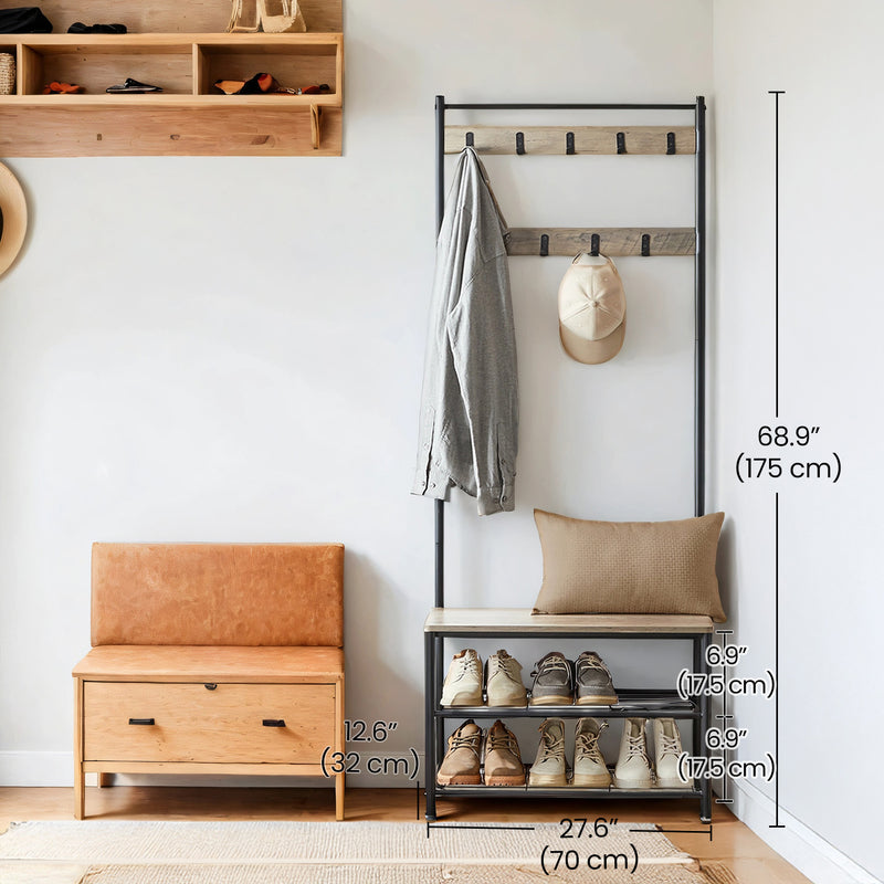 Hall Tree Coat Rack with Hooks and Shoe Storage Bench for Entryway 68.9 Inches Tall by Vasagle