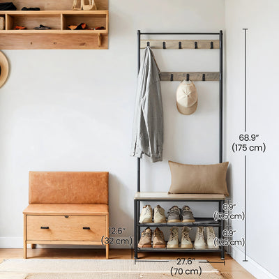 Hall Tree Coat Rack with Hooks and Shoe Storage Bench for Entryway 68.9 Inches Tall by Vasagle