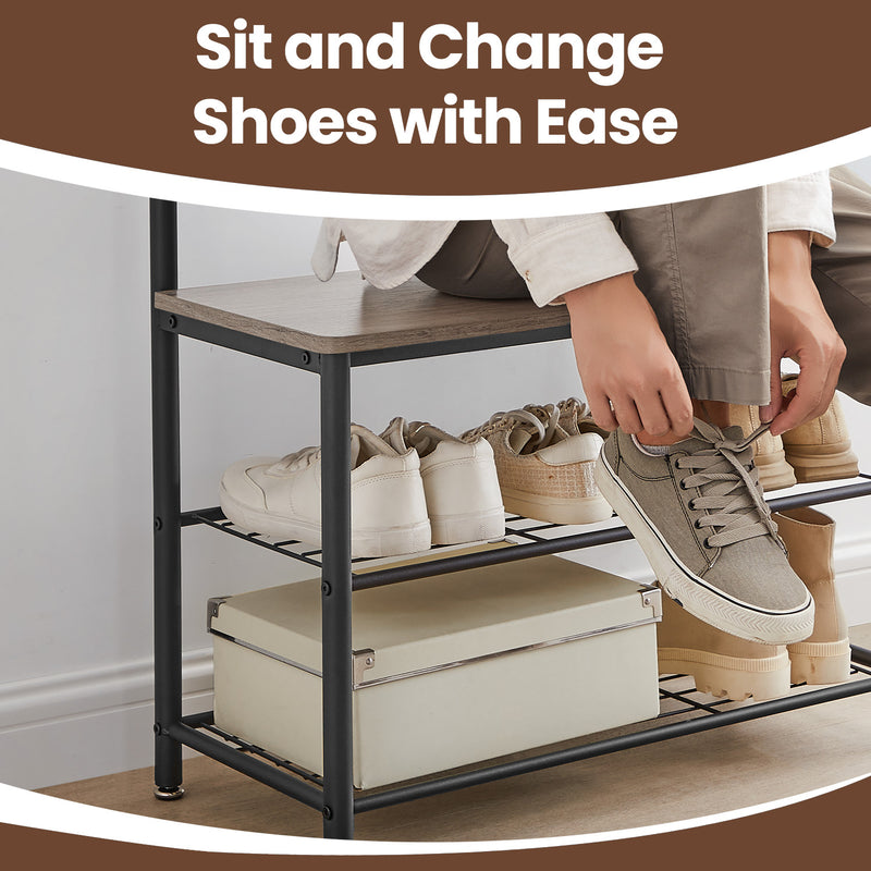 Hall Tree Coat Rack with Hooks and Shoe Storage Bench for Entryway 68.9 Inches Tall by Vasagle