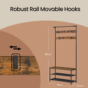 Hall Tree Coat Rack with Bench and Shoe Storage 9 Hooks for Entryway Organisation by Vasagle