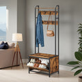 Industrial Hall Tree with Shoe Storage Bench Coat Rack 7 Hooks and Shelf by Vasagle