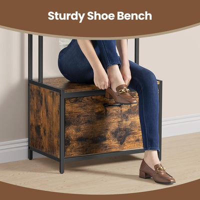 Industrial Hall Tree with Shoe Storage Bench Coat Rack 7 Hooks and Shelf by Vasagle