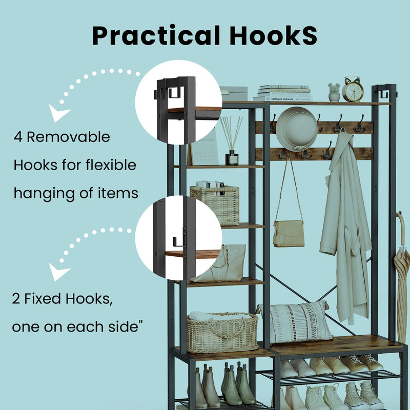 Hall Tree with Coat Rack Shoe Bench and 5 Storage Shelves for Entryway by Vasagle