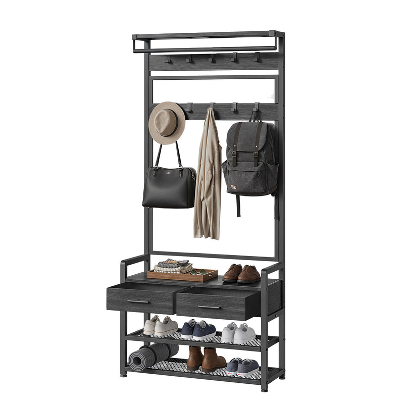 Vasagle Hall Tree with Coat Rack Shoe Bench 2 Drawers for Entryway Storage, Stone Grey VASAGLE