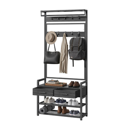 Vasagle Hall Tree with Coat Rack Shoe Bench 2 Drawers for Entryway Storage, Stone Grey VASAGLE
