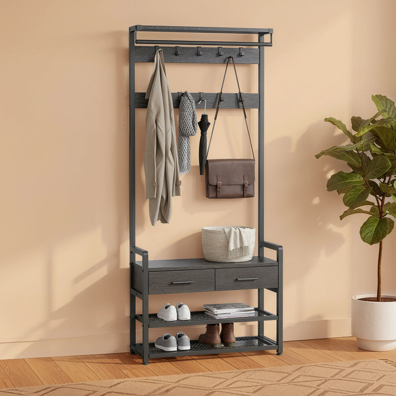 Vasagle Hall Tree with Coat Rack Shoe Bench 2 Drawers for Entryway Storage, Stone Grey VASAGLE