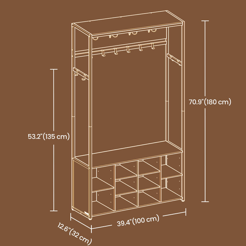 Entryway Hall Tree with Coat Rack Shoe Bench and Storage Shelf for Hallway by Vasagle