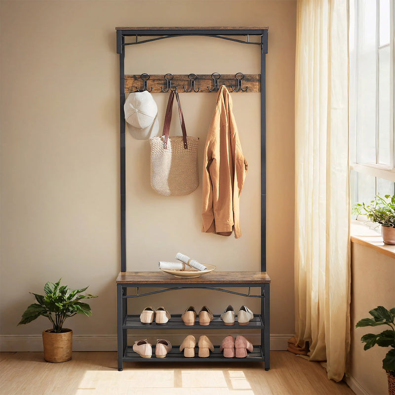 Coat Rack and Hallway Cabinet with Shoe Storage and Top Shelf for Entryway by Vasagle
