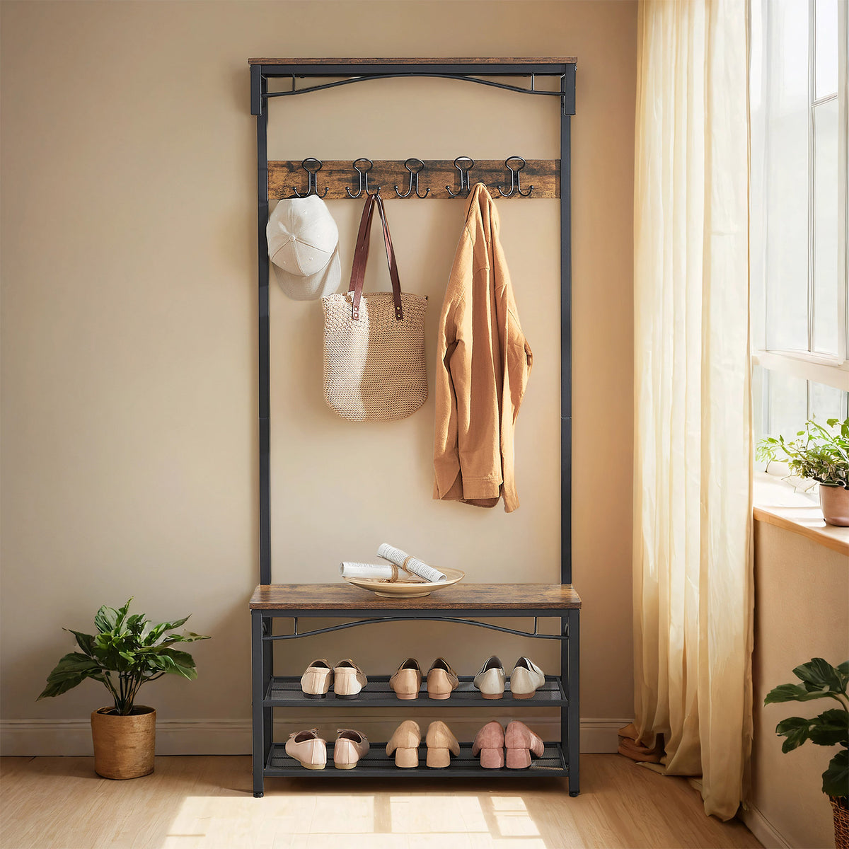 Opal Rack Vasagle Industrial Coat Rack & Shoe Organiser for Hallway Entryway ...