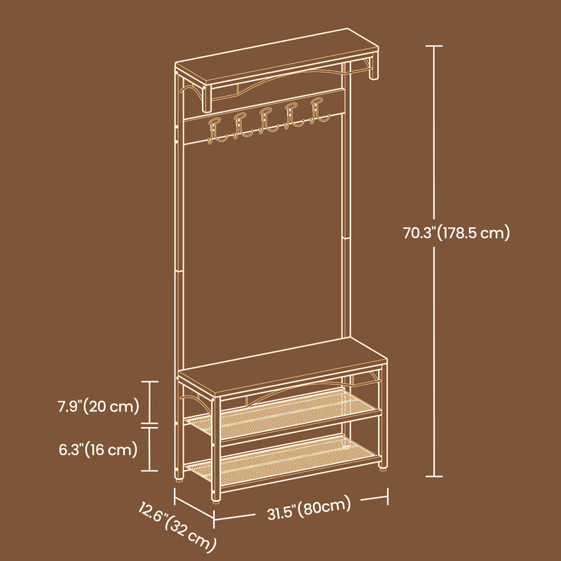 Coat Rack and Hallway Cabinet with Shoe Storage and Top Shelf for Entryway by Vasagle