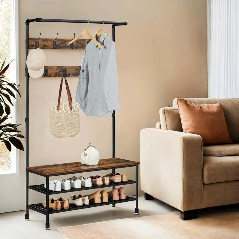 Entryway Hall Tree with Coat Rack Shoe Storage Bench and 9 Hooks by Vasagle
