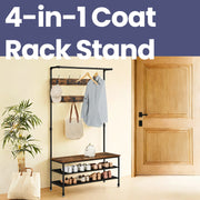Entryway Hall Tree with Coat Rack Shoe Storage Bench and 9 Hooks by Vasagle
