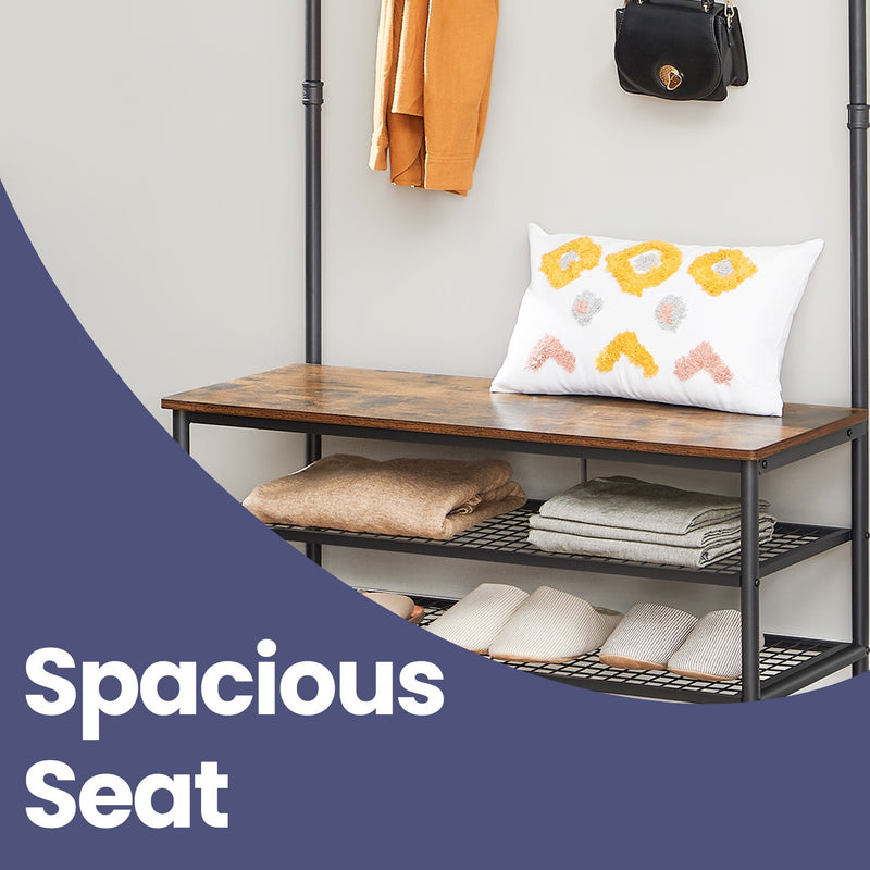 Entryway Hall Tree with Coat Rack Shoe Storage Bench and 9 Hooks by Vasagle