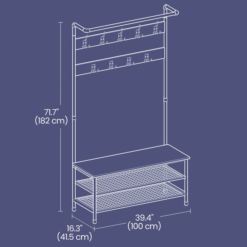 Entryway Hall Tree with Coat Rack Shoe Storage Bench and 9 Hooks by Vasagle