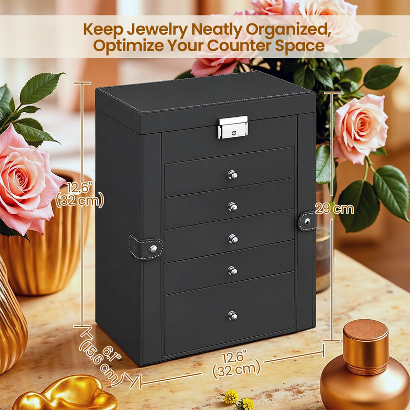 6 Tier Black Jewellery Box with 5 Drawers for Organising Accessories by Songmics
