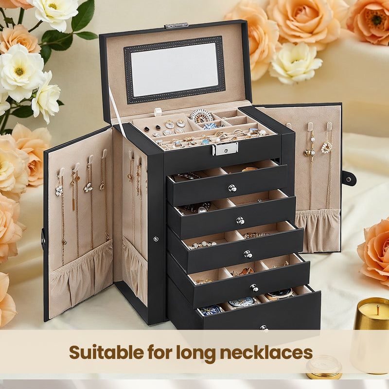 6 Tier Black Jewellery Box with 5 Drawers for Organising Accessories by Songmics