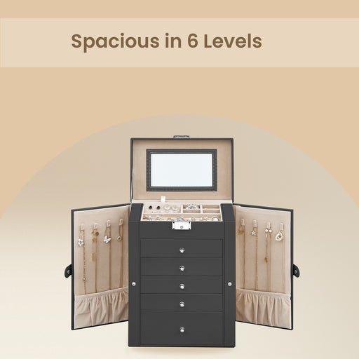 6 Tier Black Jewellery Box with 5 Drawers for Organising Accessories by Songmics