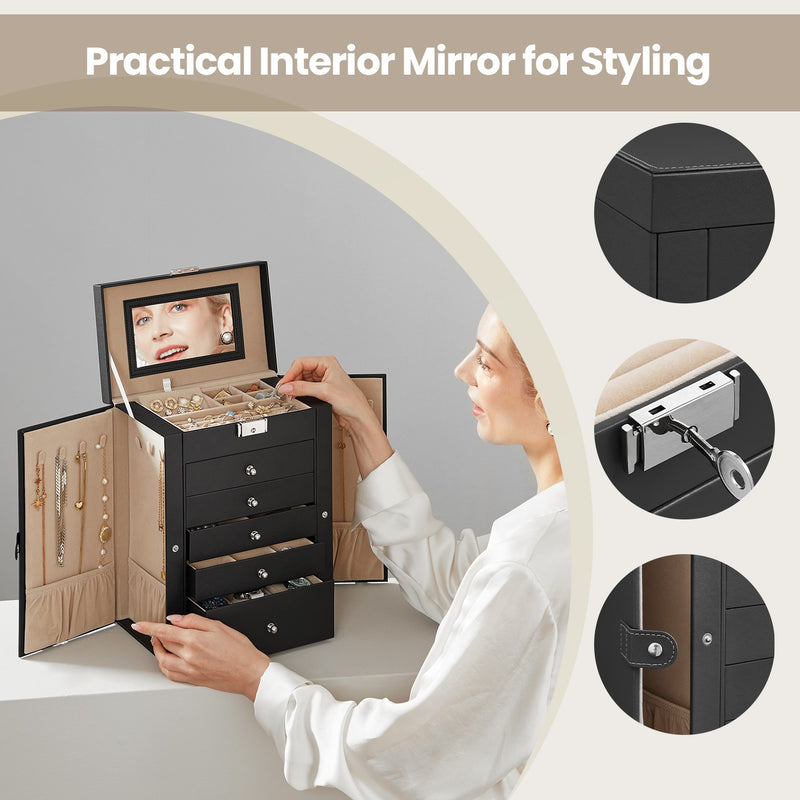 6 Tier Black Jewellery Box with 5 Drawers for Organising Accessories by Songmics