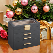 4 Tier Jewellery Box with Glass Lid and 3 Drawers for Organising Accessories by Songmics