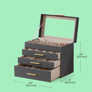 4 Tier Jewellery Box with Glass Lid and 3 Drawers for Organising Accessories by Songmics
