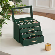 4 Tier Glass Lid Jewellery Box with 3 Drawers and Organiser Storage by Songmics