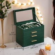 4 Tier Glass Lid Jewellery Box with 3 Drawers and Organiser Storage by Songmics