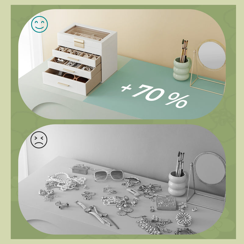 4 Tier Jewellery Box with Glass Lid and 3 Drawers for Organising Accessories by Songmics