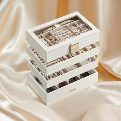 4 Tier Stackable Jewellery Organiser Trays for Drawers Space Saving Storage Box by Songmics