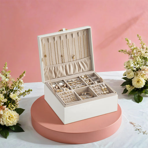 Two Layer Jewellery Box with Handle and Removable Tray for Organised Storage by Songmics
