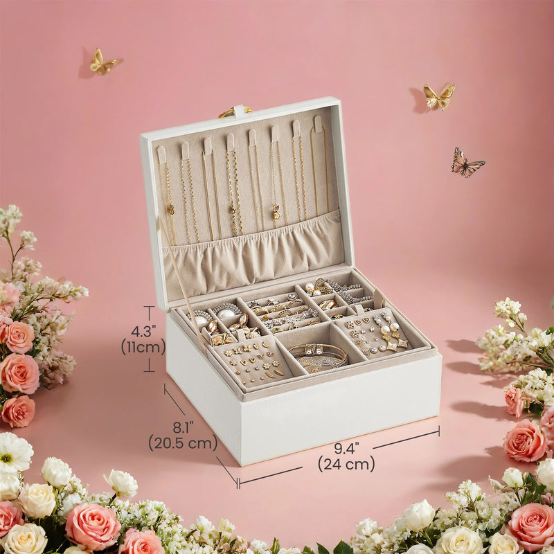 Two Layer Jewellery Box with Handle and Removable Tray for Organised Storage by Songmics