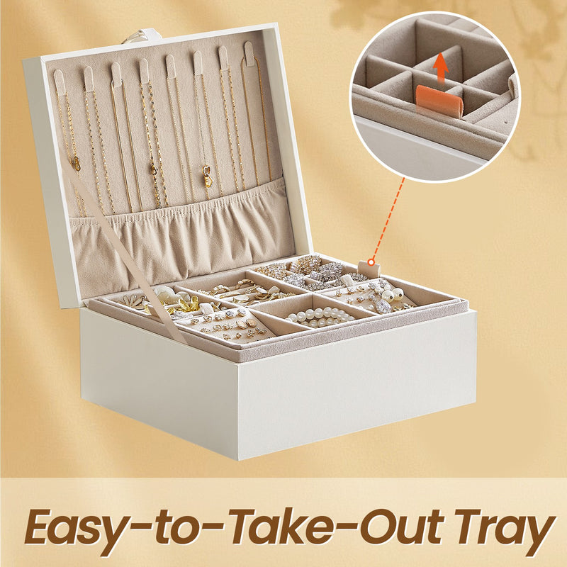 Two Layer Jewellery Box with Handle and Removable Tray for Organised Storage by Songmics