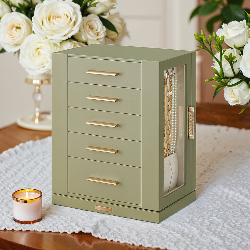 Rotating Jewellery Box with 5 Drawers Space Saving Organiser for Accessories by Songmics