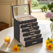 6 Layer Jewellery Box with Glass Lid and 5 Drawers for Organising Accessories by Songmics