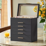 6 Layer Jewellery Box with Glass Lid and 5 Drawers for Organising Accessories by Songmics
