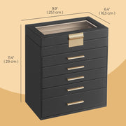 6 Layer Jewellery Box with Glass Lid and 5 Drawers for Organising Accessories by Songmics