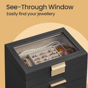 6 Layer Jewellery Box with Glass Lid and 5 Drawers for Organising Accessories by Songmics