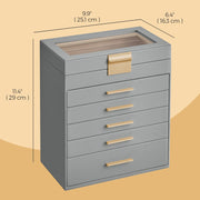 6 Layer Jewellery Box with Glass Lid and 5 Drawers for Organising Accessories by Songmics