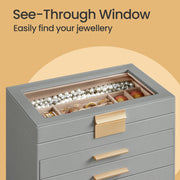 6 Layer Jewellery Box with Glass Lid and 5 Drawers for Organising Accessories by Songmics