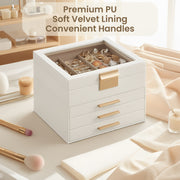 4 Layer Jewellery Box with Glass Lid and 3 Drawers for Organising Accessories by Songmics