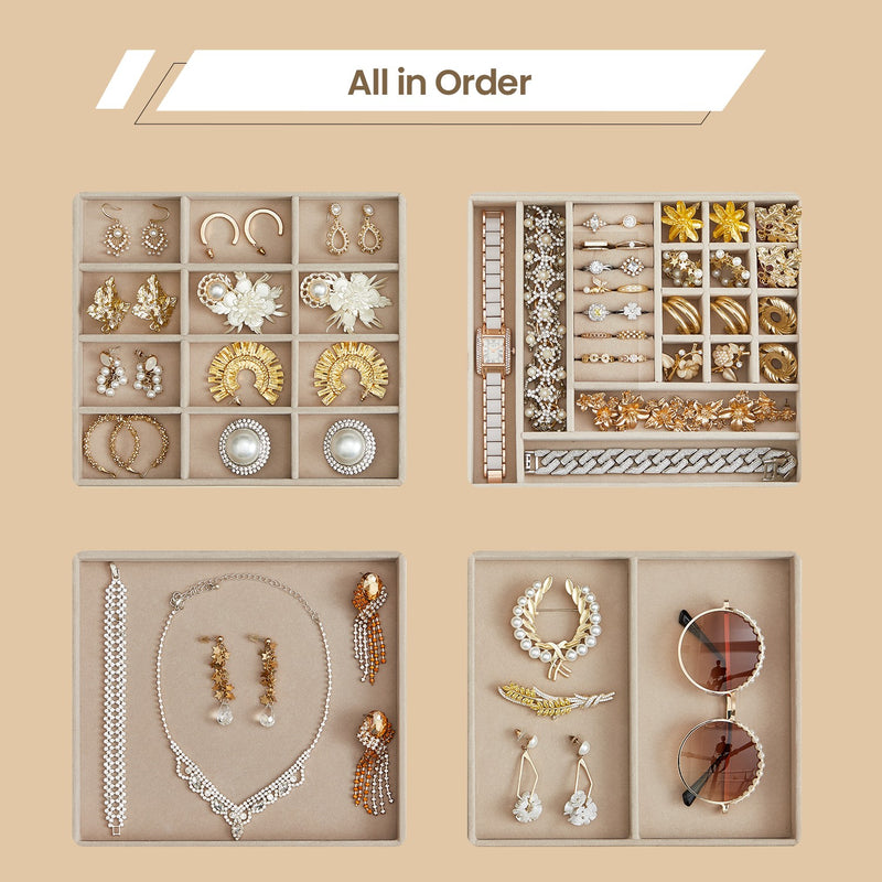 4 Layer Jewellery Box with Glass Lid and 3 Drawers for Organising Accessories by Songmics