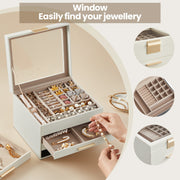 4 Layer Jewellery Box with Glass Lid and 3 Drawers for Organising Accessories by Songmics