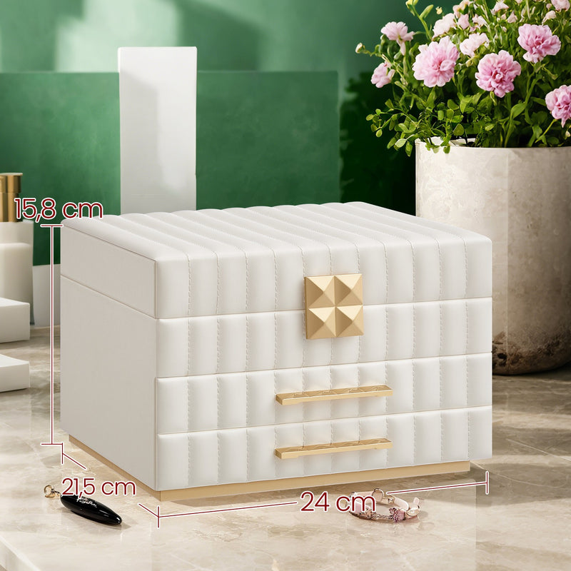 3 Tier Jewellery Box with Mirror and Drawers PU Leather Organiser with Stitching by Songmics Home